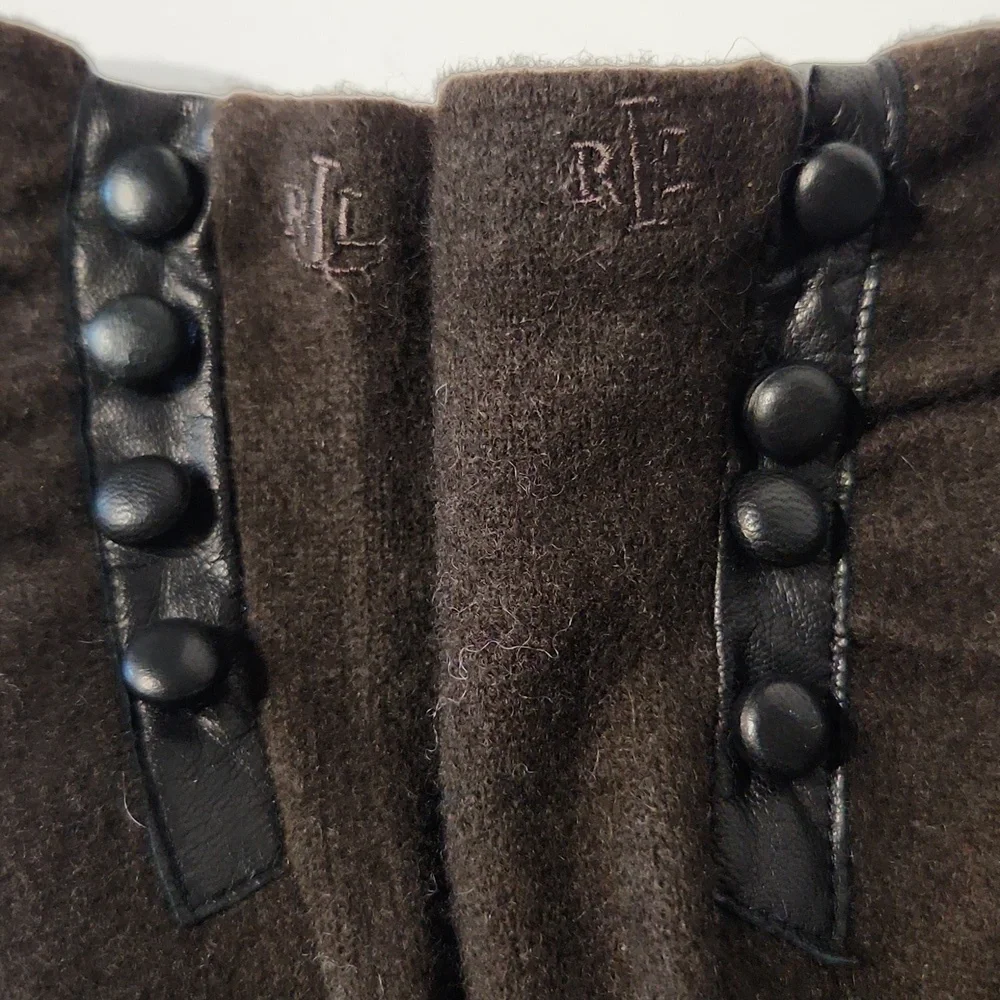 Lauren Ralph Lauren Wool & Cashmere Brown Gloves with Button Detail Size Small